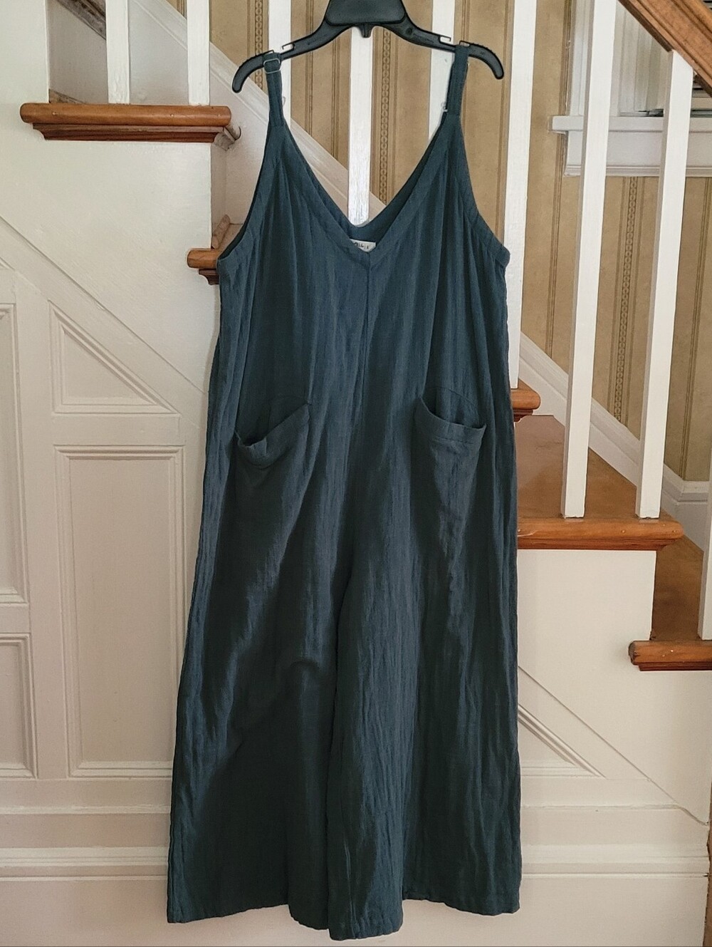 NATURAL LIFE Teal V-Neck Wide-Leg Jumpsuits Size Large - Picture 2 of 6